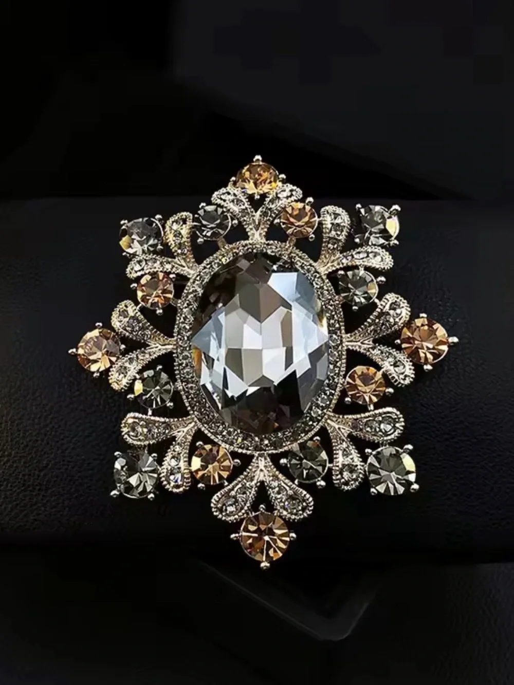 Italian Luxury Crystal Statement Brooch Large Gold Tone Rhinestone Pin NWOT